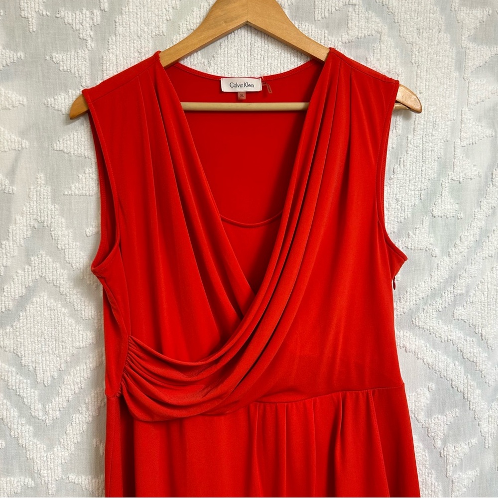 Calvin Klein Red Faux Wrap Surplice Sleeveless Dress - Picture 3 of 10